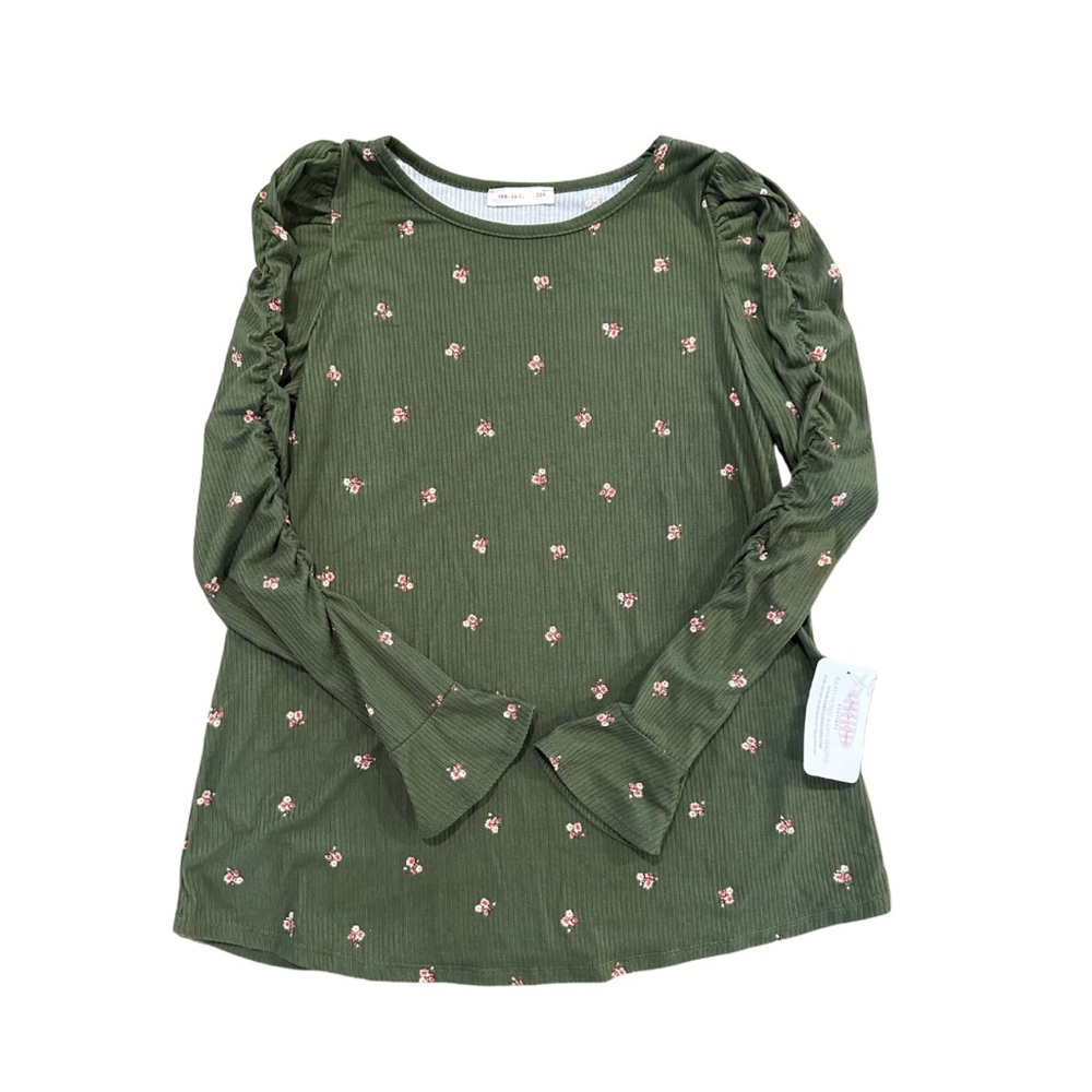 Green Floral Long Sleeve Top